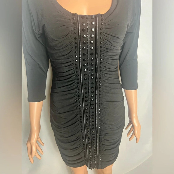 Giana Bini Women’s Black Mini Rouched Beaded Dress Size XS - Picture 1 of 6